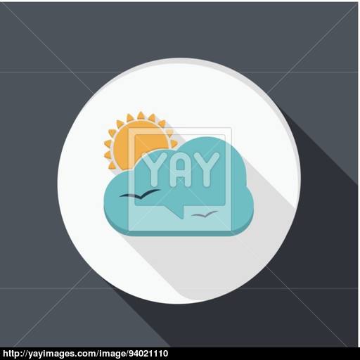 Paper Flat Icon, Sun Behind The Cloud Vector