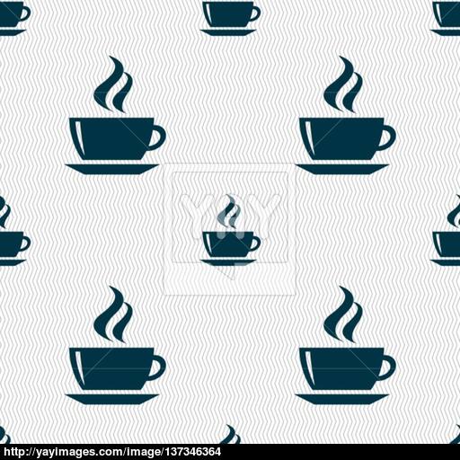Tea, Coffee Icon Sign Seamless Pattern With Geometric Texture