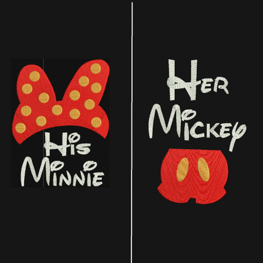His Minnie Her Mickey Set Mickey Minnie Machine Embroidery Designs