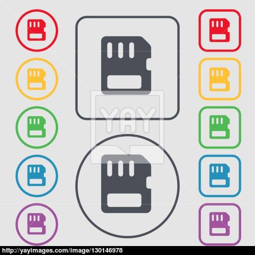 Compact Memory Card Icon Sign Symbol On The Round And Square