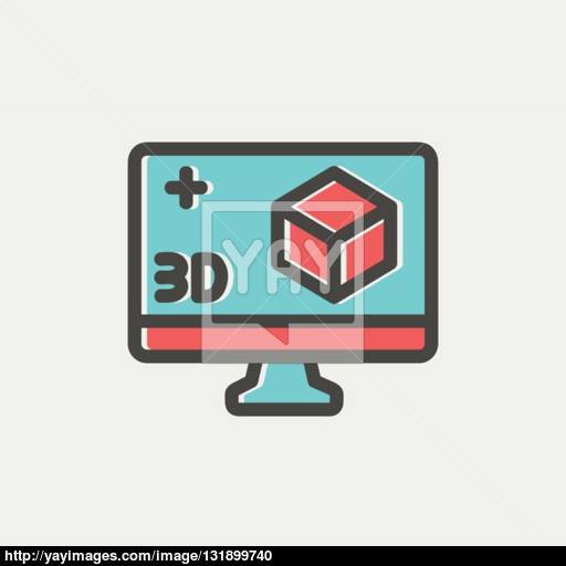 Computer Monitor With Box Thin Line Icon Vector