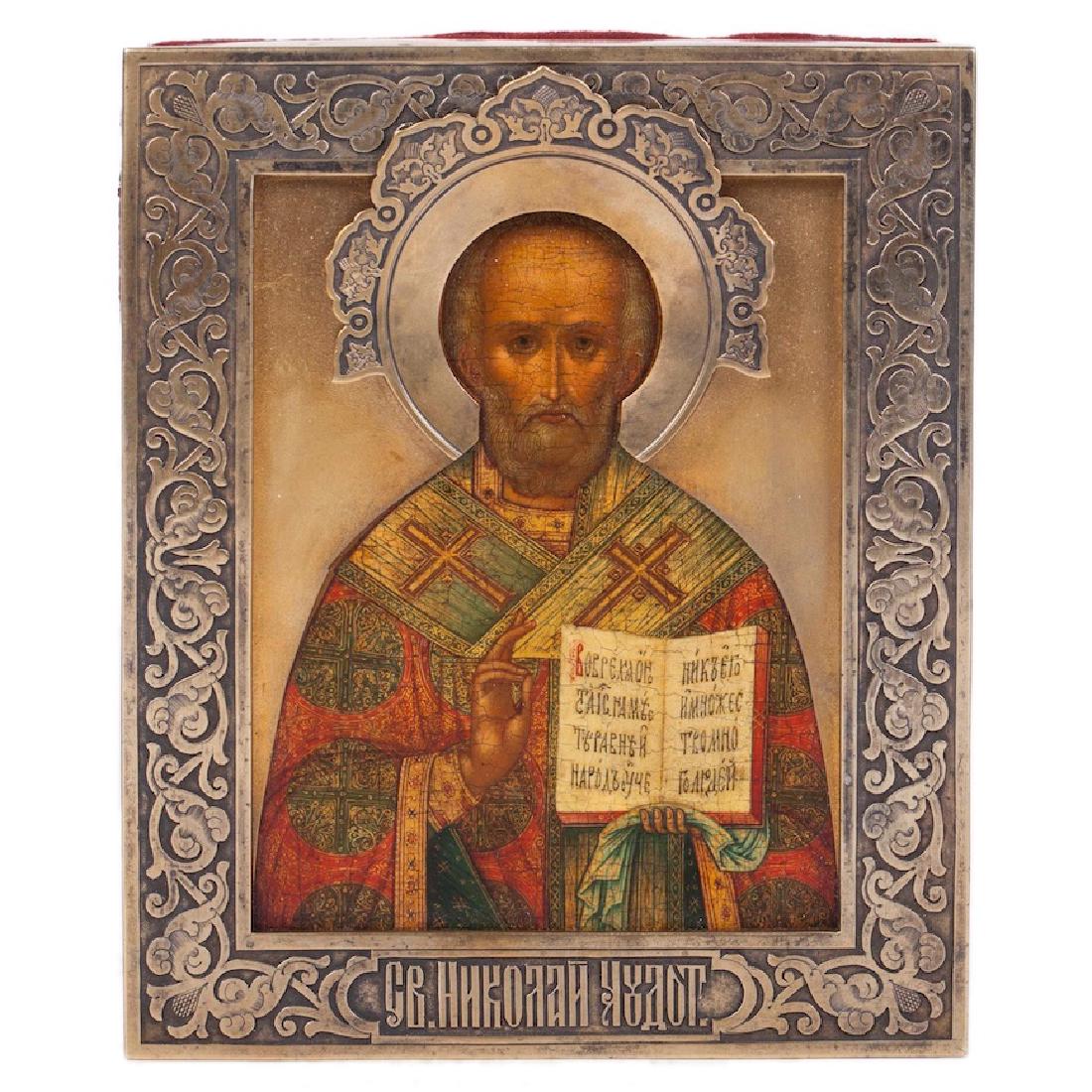 Russian Art Nouveau Icon Of Saint Nikolay Wonderworker
