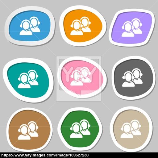 Call Center Icon Symbols Multicolored Paper Stickers Vector