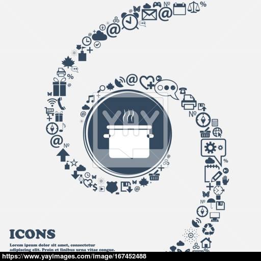 Pan Cooking Icon In The Center Around The Many Beautiful Symbols
