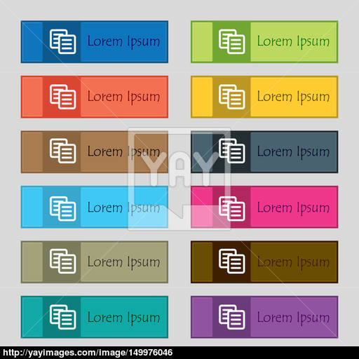 Copy Icon Sign Set Of Twelve Rectangular, Colorful, Beautiful