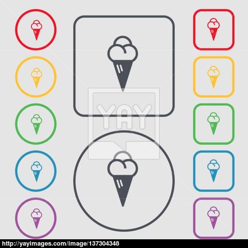 Ice Cream Icon Sign Symbol On The Round And Square Buttons