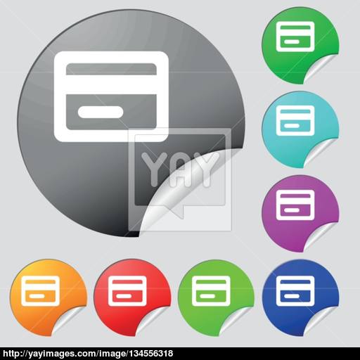 Credit Card Icon Sign Set Of Eight Multi Colored Round Buttons