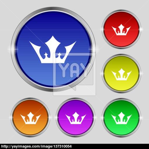 Crown Icon Sign Round Symbol On Bright Colourful Buttons Vector