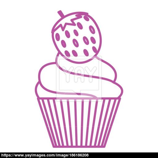Thin Line Strawberry Cupcake Icon Vector