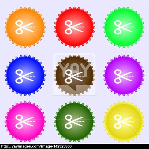 Scissors With Cut Dash Dotted Line Sign Icon Tailor Symbol A Set