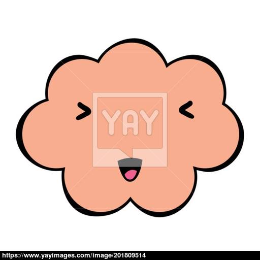 Cute Cloud With A Face Colorful Emotional Icon Isolated On White