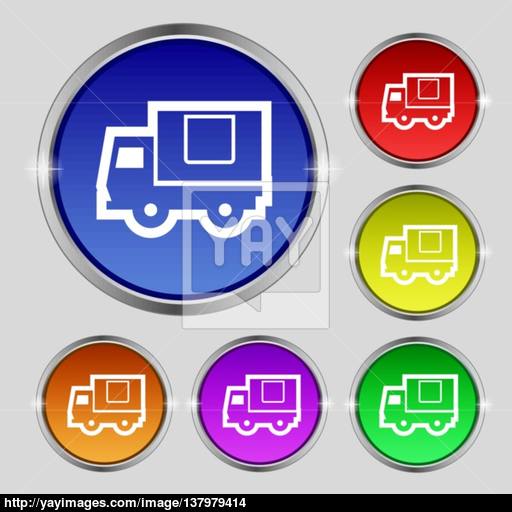 Delivery Truck Icon Sign Round Symbol On Bright Colourful Buttons