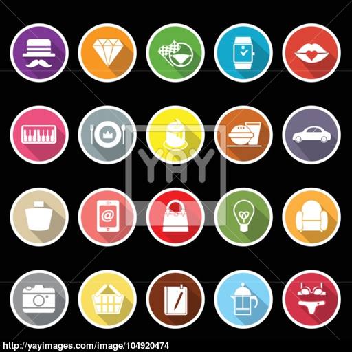 Department Store Item Flat Icons With Long Shadow Vector