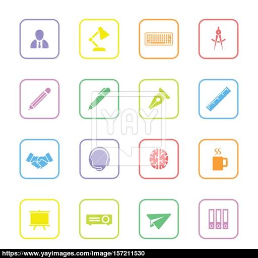 Colorful Flat Icon Set With Rounded Rectangle Frame Vector