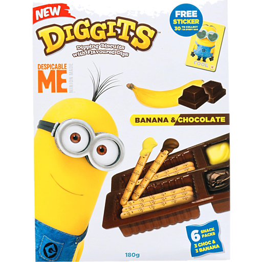 Despicable Me Diggits Dipping Biscuits With Flavoured Dip Banana