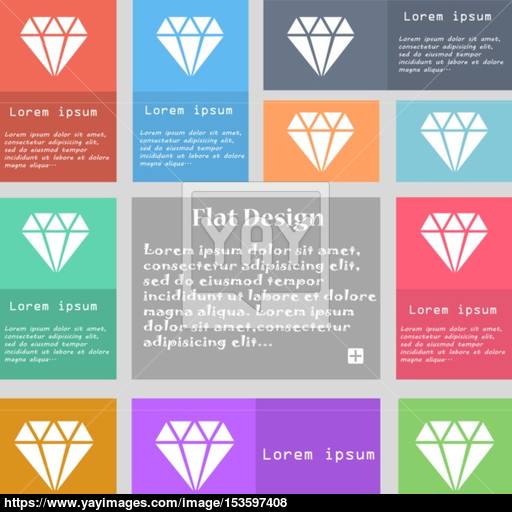 Diamond Icon Sign Set Of Multicolored Buttons With Space For Text