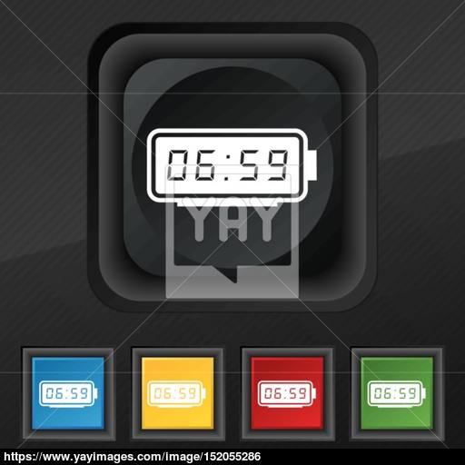 Alarm Clock Icon Symbol Set Of Five Colorful, Stylish Buttons