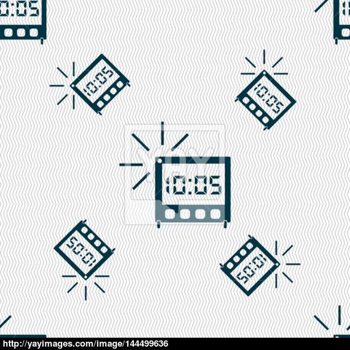 Digital Alarm Clock Icon Sign Seamless Pattern With Geometric