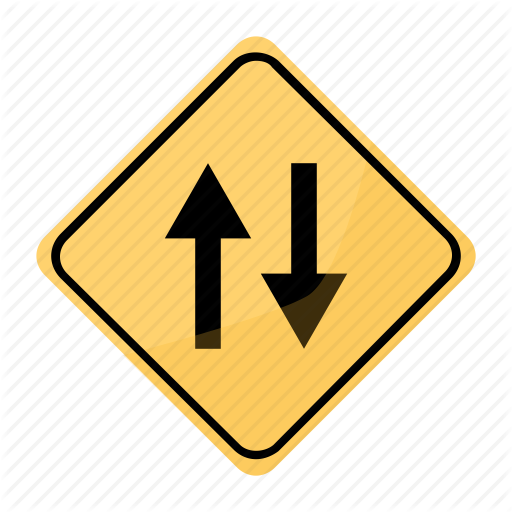 Both, Circulation, Directions, In, Road, Sign, Yellow Icon