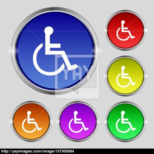 Disabled Icon Sign Round Symbol On Bright Colourful Buttons