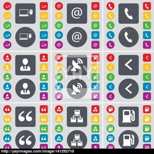 Laptop, Mail, Receiver, Avatar, Satellite Dish, Arrow Left