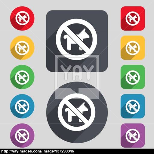 Dog Walking Is Prohibited Icon Sign A Set Of Colored Buttons