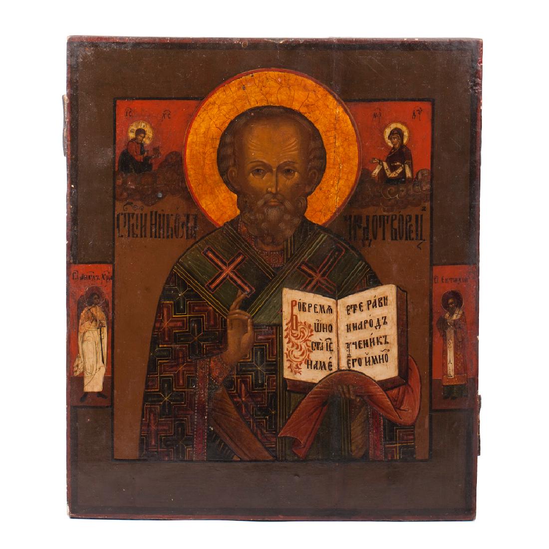 Russian Icon Of St Nikolay And Selected Saints