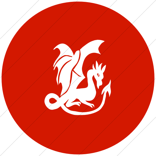 Flat Circle White On Red Animals Dragon Icon