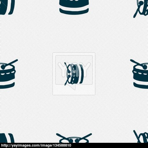 Drum Icon Sign Seamless Pattern With Geometric Texture Vector