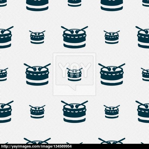Drum Icon Sign Seamless Pattern With Geometric Texture Vector
