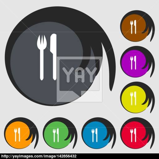 Eat Sign Icon Cutlery Symbol Fork And Knife Symbols On Eight