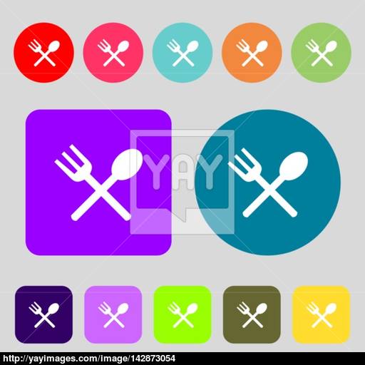 Fork And Spoon Crosswise, Cutlery, Eat Icon Sign Colored