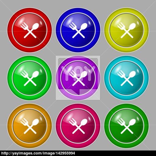 Fork And Spoon Crosswise, Cutlery, Eat Icon Sign Symbol On Nine