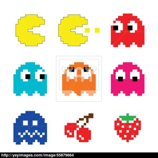 Pacman And Ghosts Computer Game Icons Set Vector