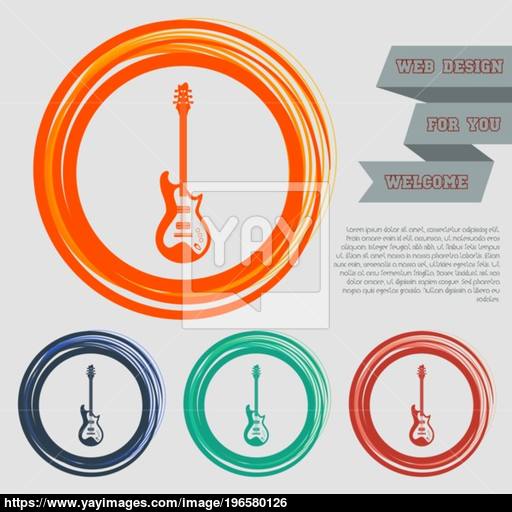 Electric Guitar Icon On The Red, Blue, Green, Orange Buttons