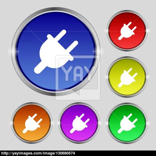 Electric Plug, Power Energy Icon Sign Round Symbol On Bright