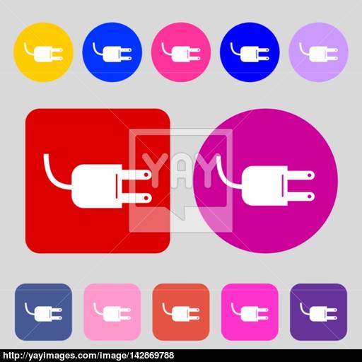 Electric Plug Sign Icon Power Energy Symbol Colored Buttons
