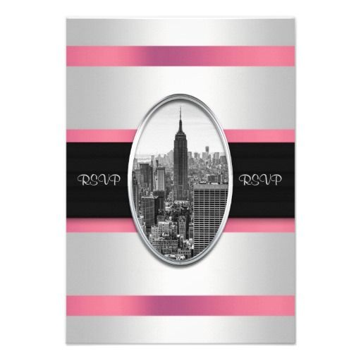 Empire State Building Invite White Pink Rsvp New York Skyline
