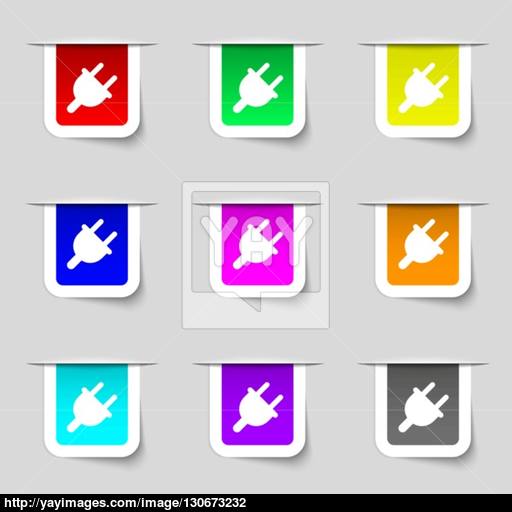 Electric Plug, Power Energy Icon Sign Set Of Multicolored Modern