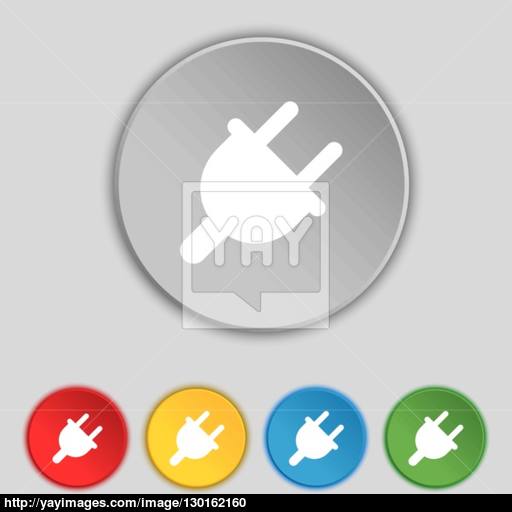 Electric Plug, Power Energy Icon Sign Symbol On Five Flat Buttons