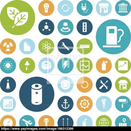 Flat Design Icons For Industrial, Energy And Ecology Vector