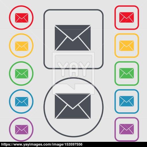 Mail, Envelope Icon Sign Symbol On The Round And Square Buttons