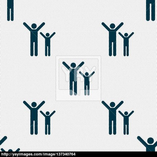 Happy Family Icon Sign Seamless Pattern With Geometric Texture