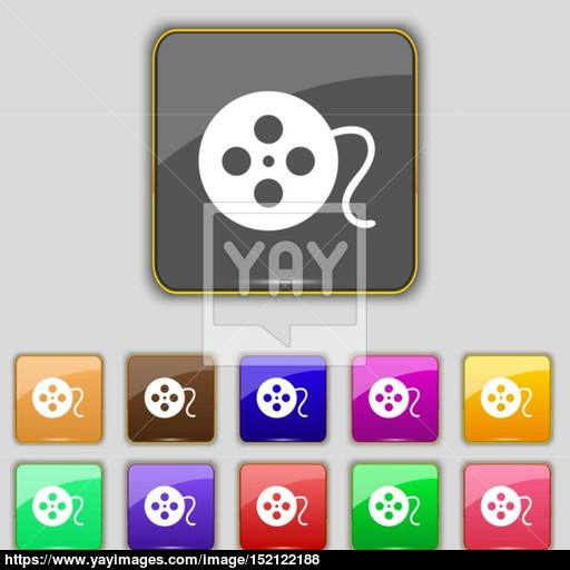 Film Icon Sign Set With Eleven Colored Buttons For Your Site