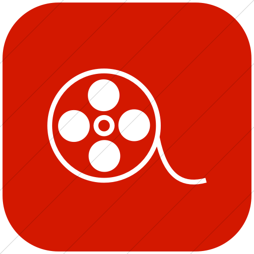 Flat Rounded Square White On Red Classica Film Reel Icon