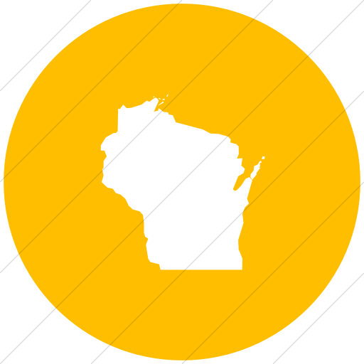 Flat Circle White On Yellow Us States Wisconsn