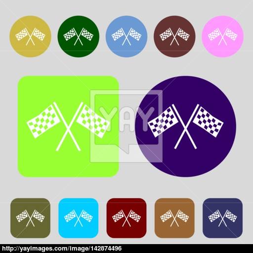 Race Flag Finish Icon Sign Colored Buttons Flat Design