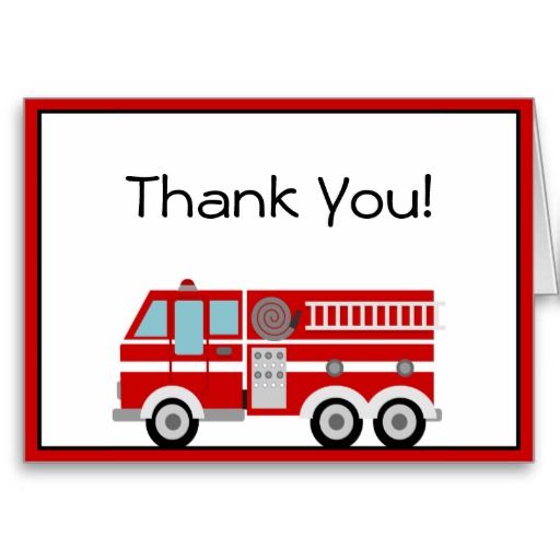 Red Fire Engine And Hat Thank You Note