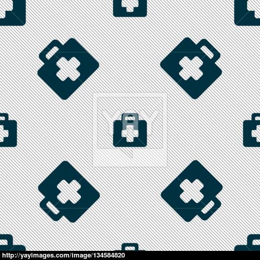 First Aid Kit Icon Sign Seamless Pattern With Geometric Texture