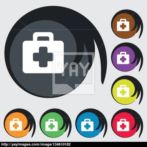 First Aid Kit Icon Sign Symbol On Eight Colored Buttons Vector